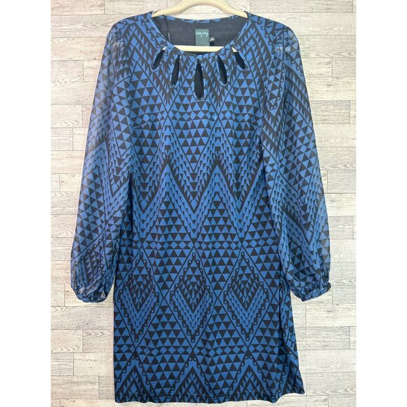 Gabby Skye Womens Geometric Pattern Shift Dress Size 10 Blue & Black - Picture 1 of 9